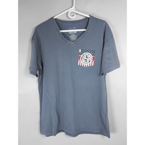 Royce Brand Size Large V Neck Slate‎ Blue USA Graphics Tshirt Cotton
